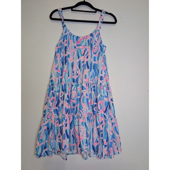 Lilly Pulitzer Loro Swing Dress Skim Blue Reel Nauti Nautical Summer Boho Size S - Picture 3 of 8